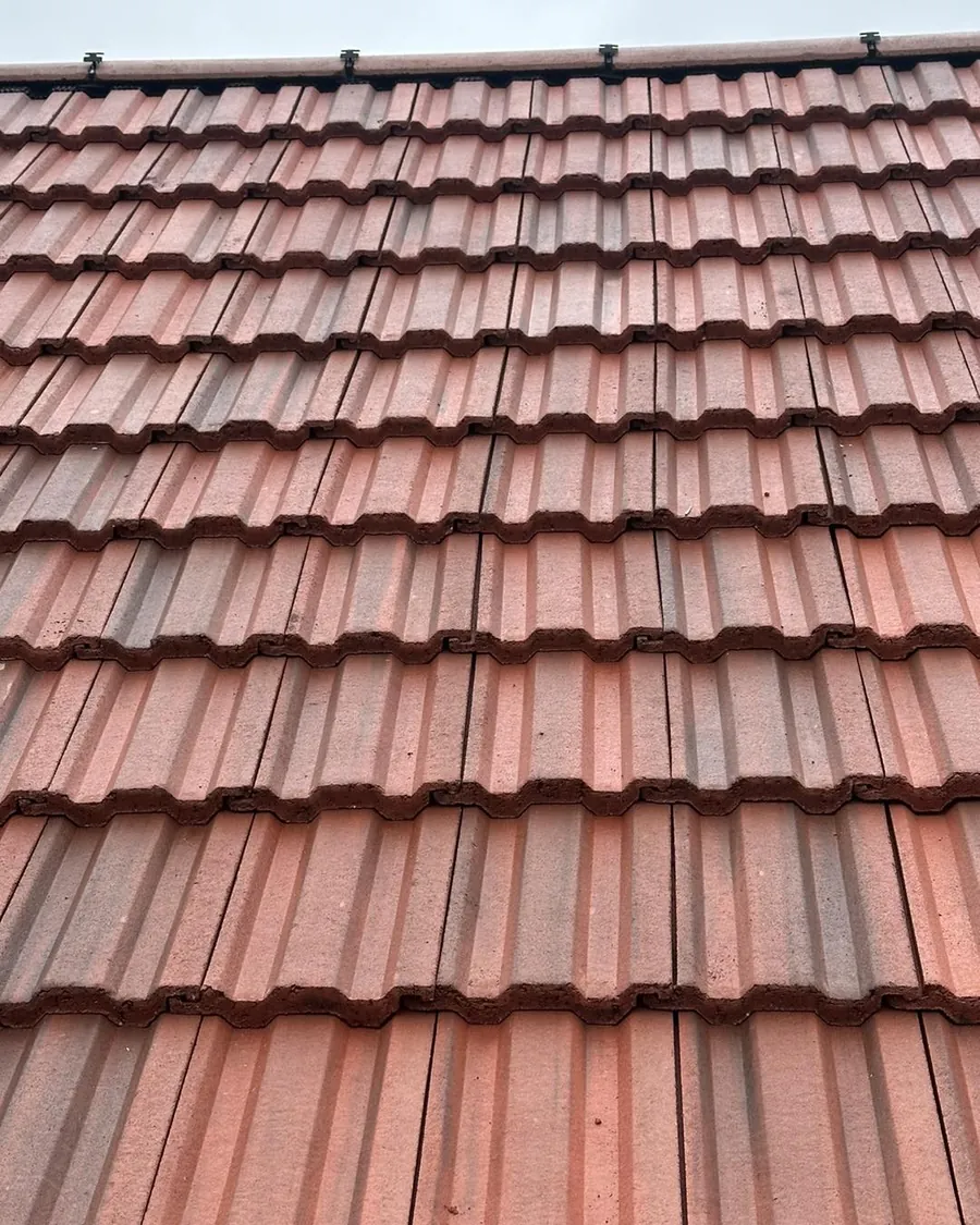 Close-up of newly fitted concrete roof tiles